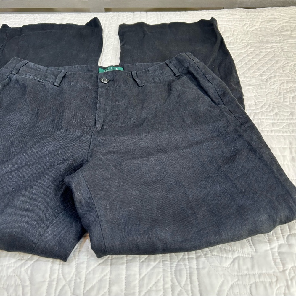 Lauren Ralph Lauren Gray 100% Linen Pants Sanderson Lined Green Label Women’s 12 - Picture 7 of 10